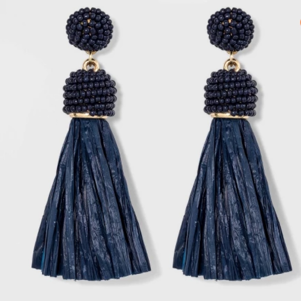 NWT Navy Beaded Statement Earrings